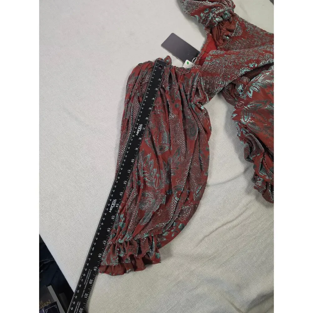 Fate NWT Rust Teal Velvet Burnout Maxi Dress Sz M